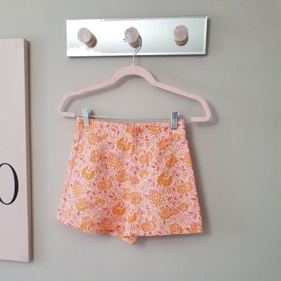 NWT Zara pink, orange & lilac floral print linen cotton blend shorts, XS - Picture 10 of 10